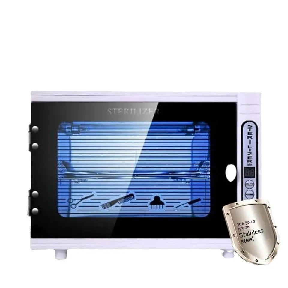 Small silver UV steriliser for beauty salons with stainless steel chamber