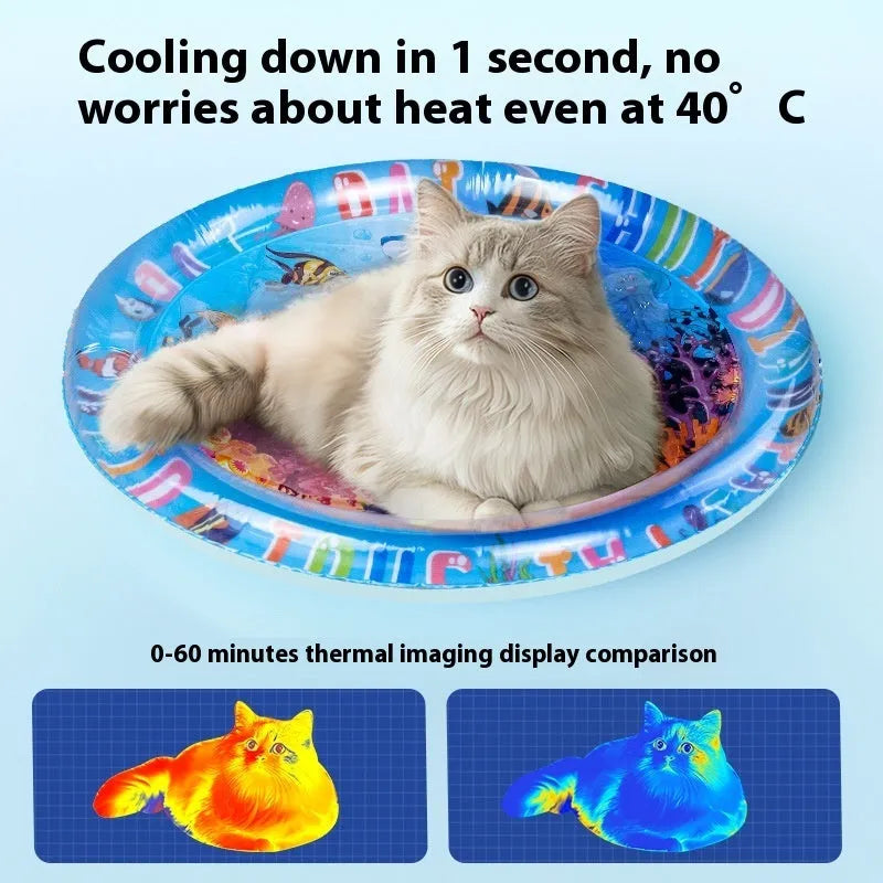 PVC inflatable water cooling mattress for pets in aquatic designs with water injection feature