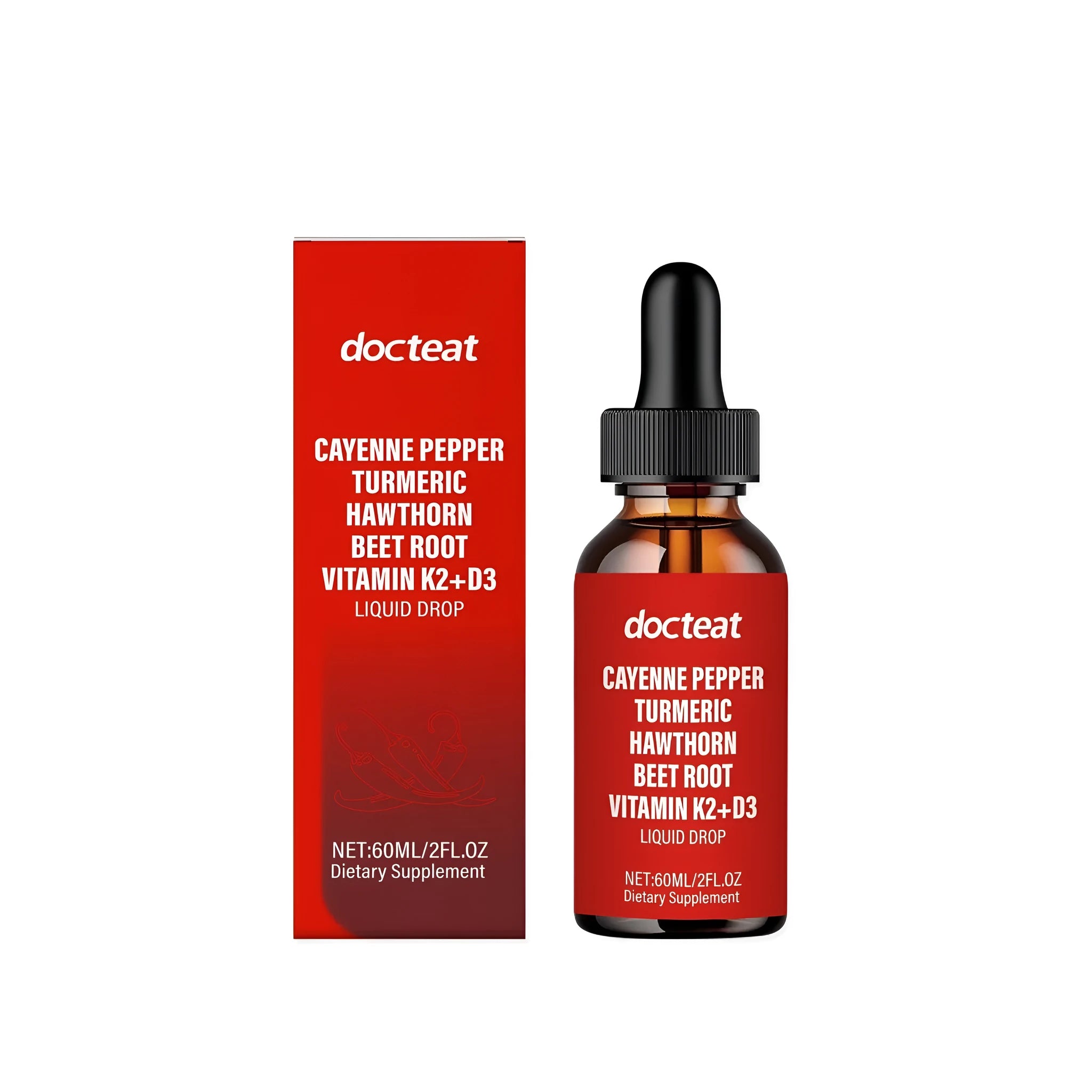 60ml glass bottle of Body Vitamin Nutritional Supplement Drops with a dropper on a white background.