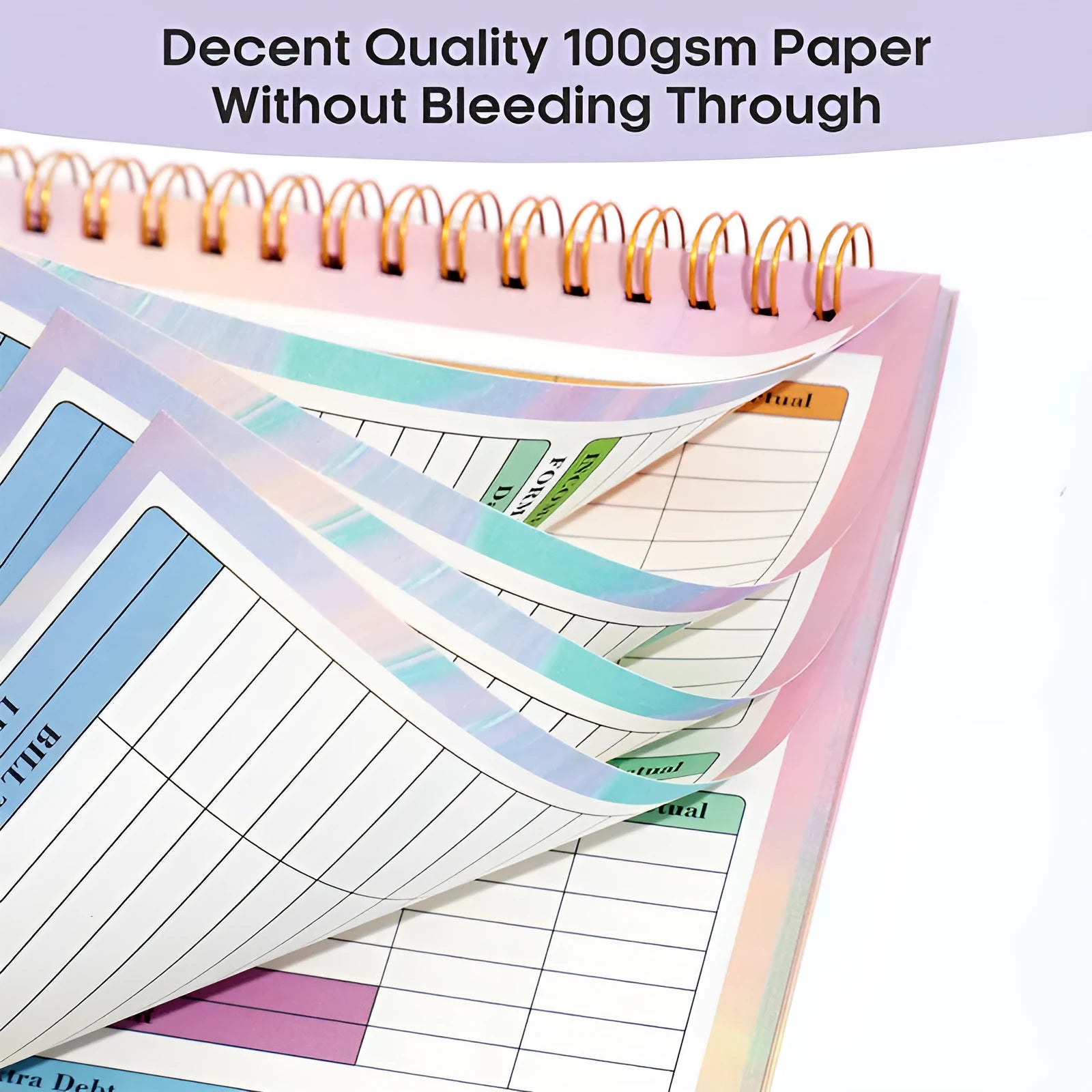 B5 spiral-bound budget tally book with a blue PP cover, open to show lined pages for income and expenditure tracking.