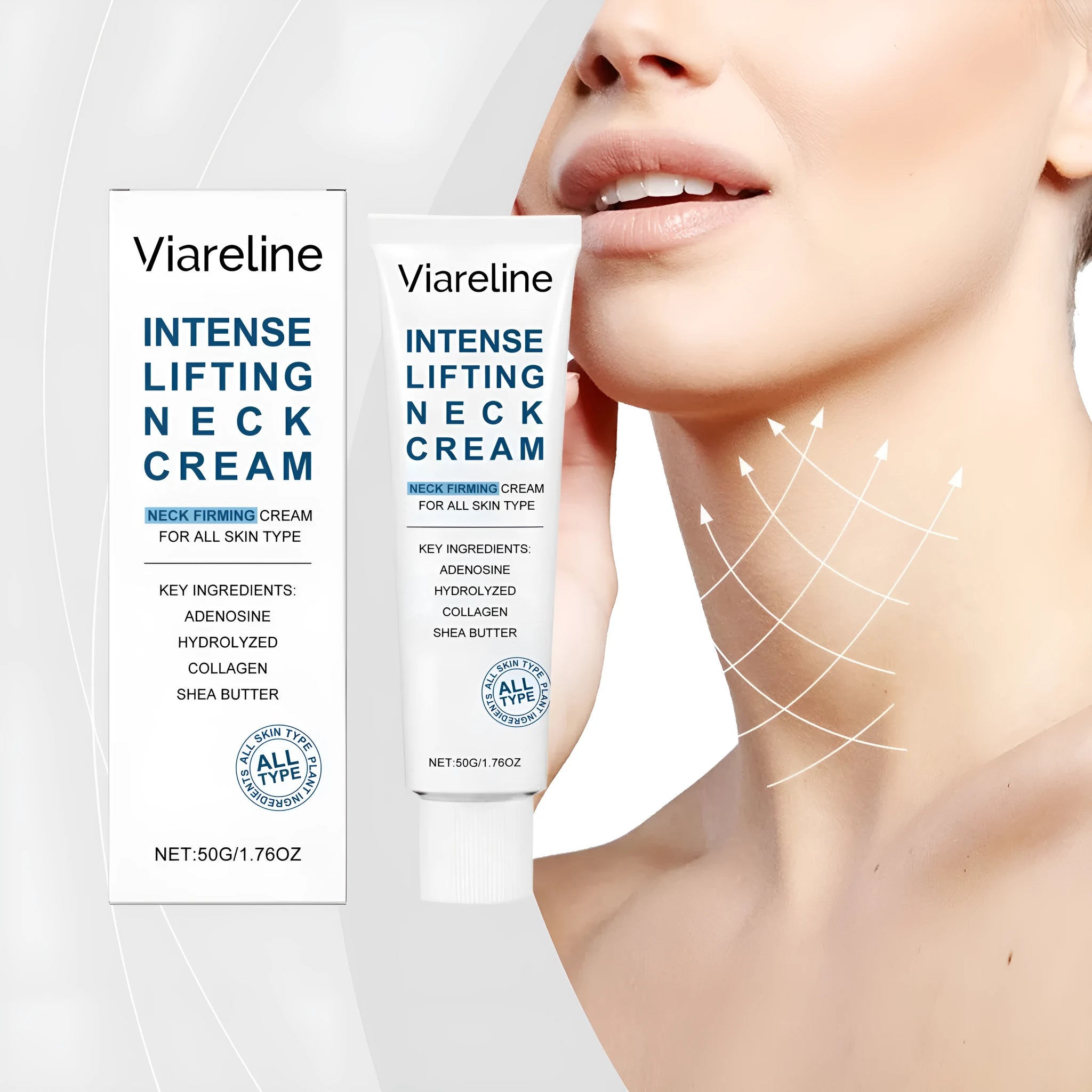 50g jar of neck tightening cream with hydrolysed collagen and sodium hyaluronate