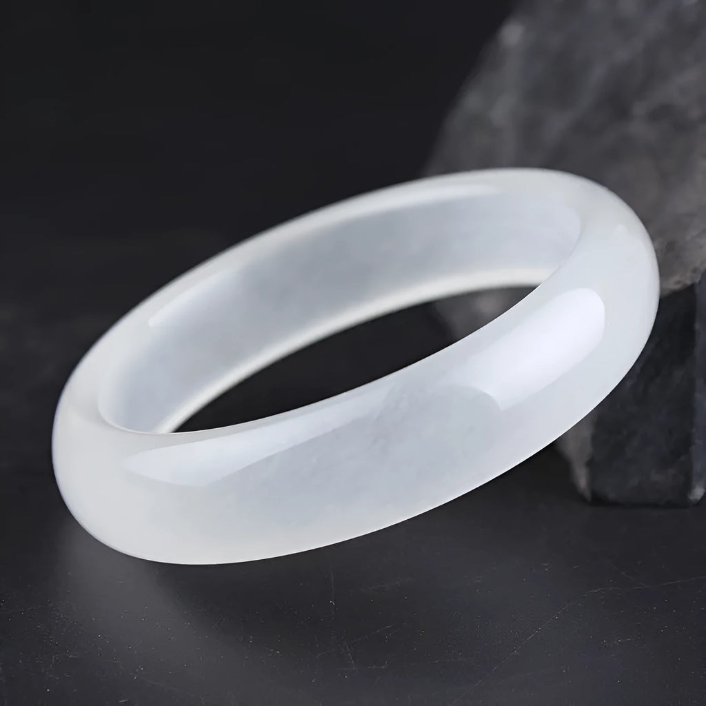 Gao Bing white jade bracelet in modern simplicity style showing flat rod and round rod shape options.