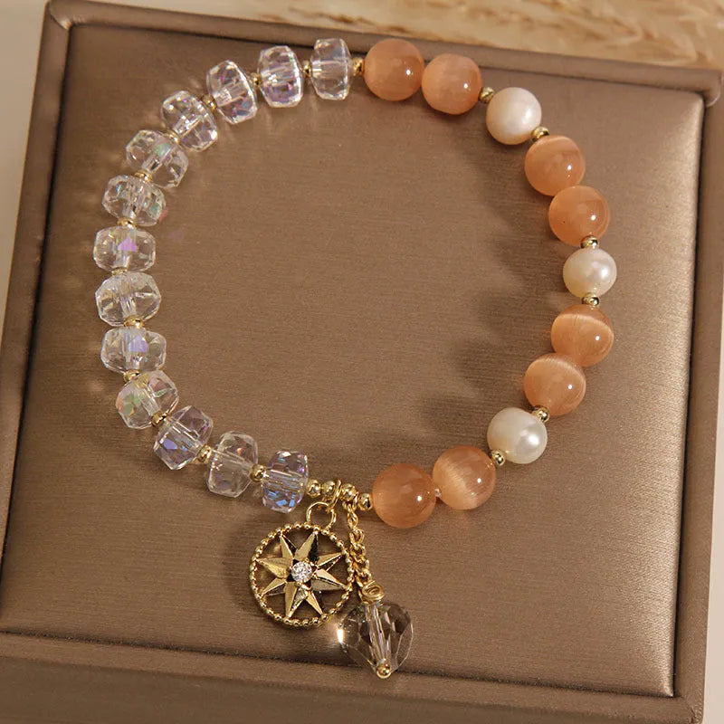 Orange eight-point star opal crystal bracelet for women with gold-plated inlay construction