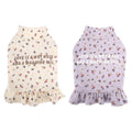 Light purple polyester dog undershirt with floral skirt on small breed dog