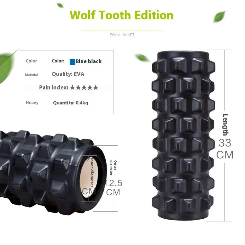Black six-piece foam roller massage bar with gear design measuring 33cm length