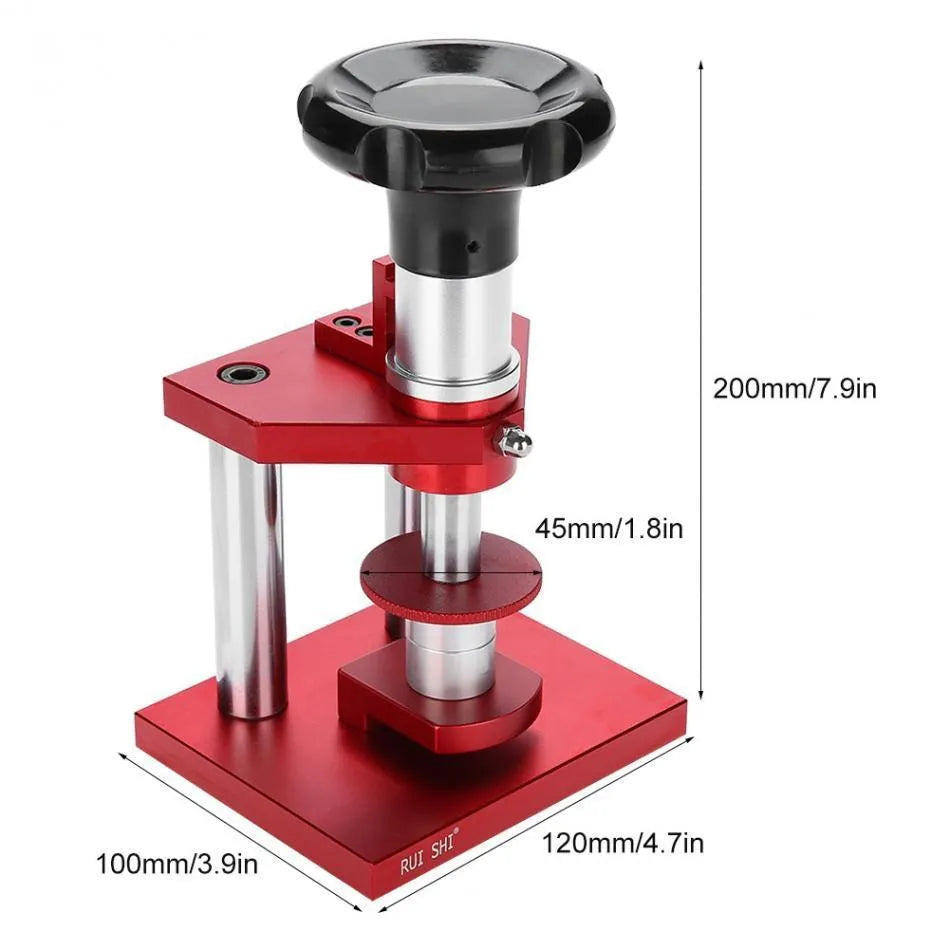 Watch repair spiral cap presser tool with 20 plastic molds for case back and glass replacement