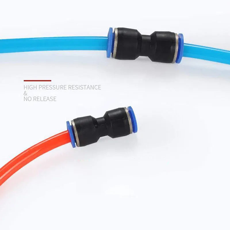 Blue PU straight through pneumatic connector for 4mm to 16mm tubing with quick insertion design