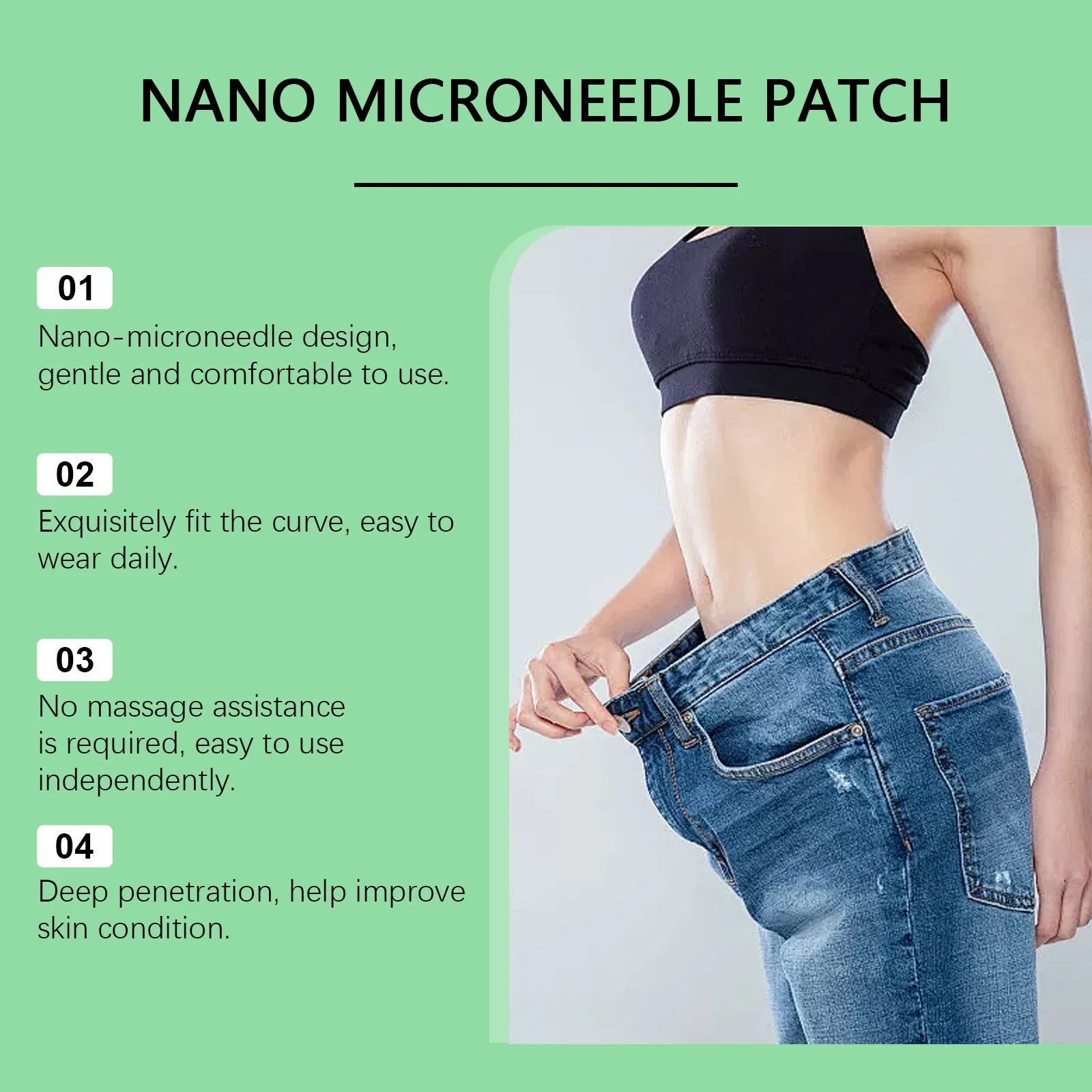 Four round Slimming Nano Microneedle Patches with ginger and mugwort root extract for skincare application