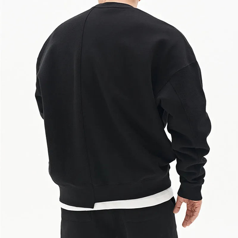 Men's loose fit pullover round neck sweater in khaki cotton blend long sleeve plain pattern
