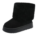 Thick-soled plush snow boots for women with synthetic leather upper and round toe, mid-tube design, in beige