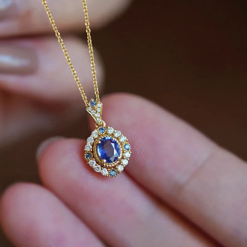 Royal style women's necklace with mixed gemstone pendant on adjustable copper chain