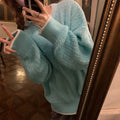 Women's loose retro pullover sweater in lake blue, purple, and pink solid colours