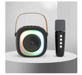 Wireless karaoke microphone with Bluetooth speaker in black double wheat colour with RGB lighting effects