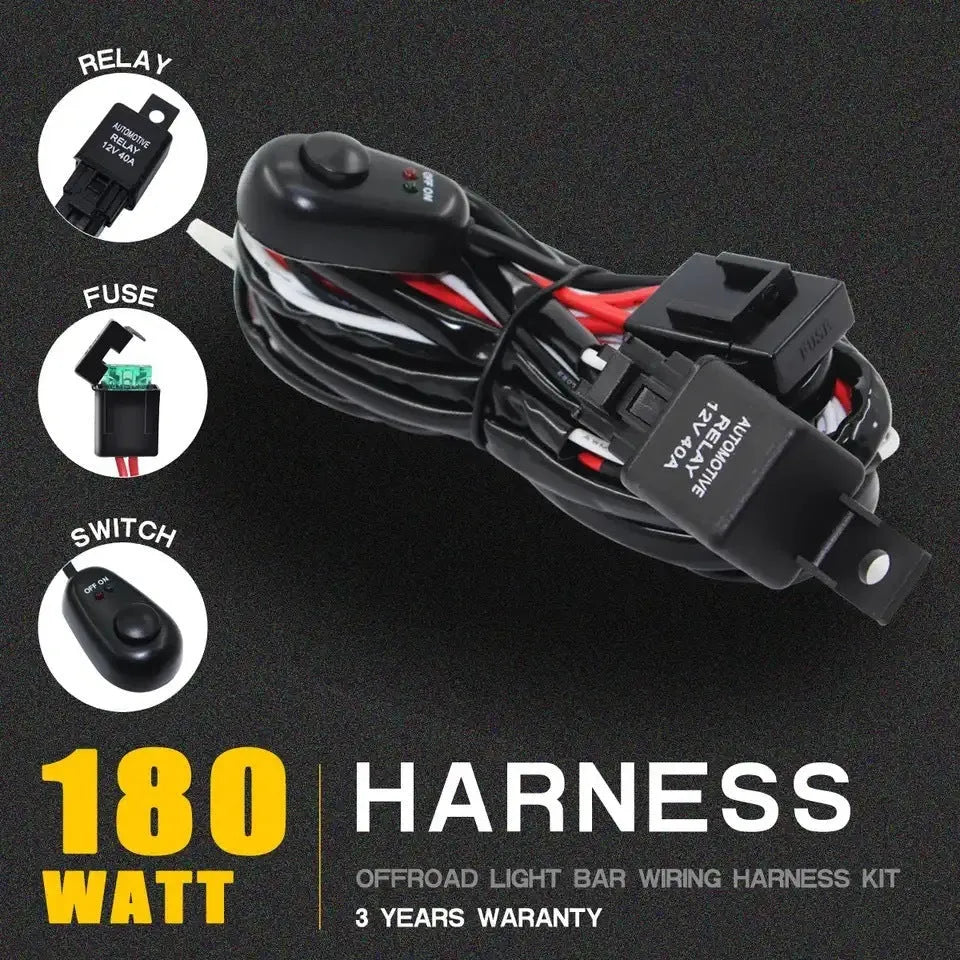 One-to-two LED work light wiring harness with 2m black silicone cable and two reverse connectors