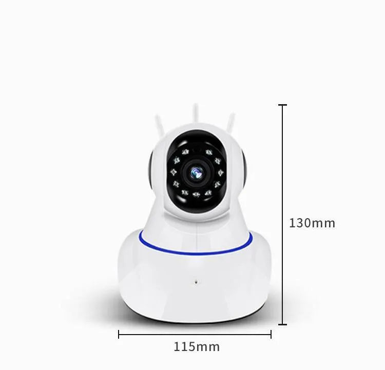 White wireless dome security camera for indoor and outdoor HD video surveillance.