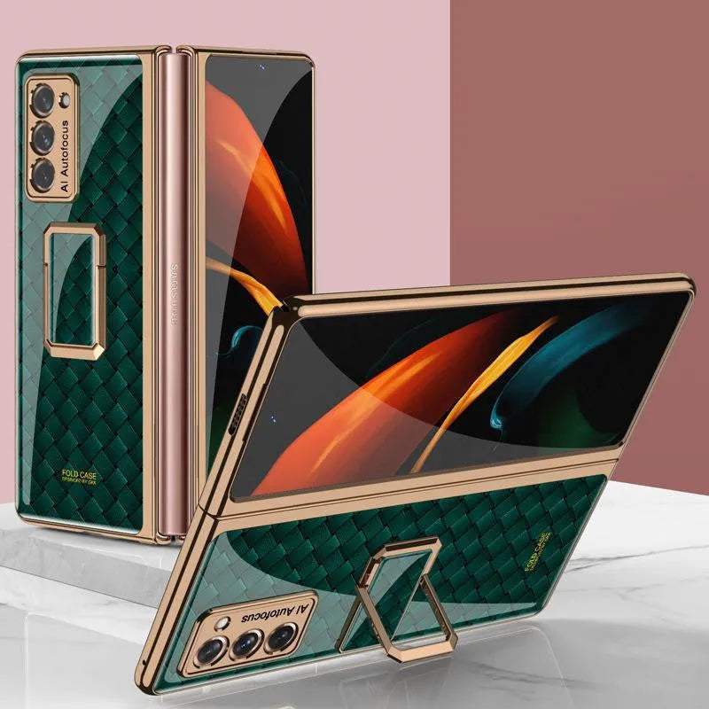 Folding vertical clock phone case for Samsung Galaxy Z Fold2 in malachite green with integrated clock stand