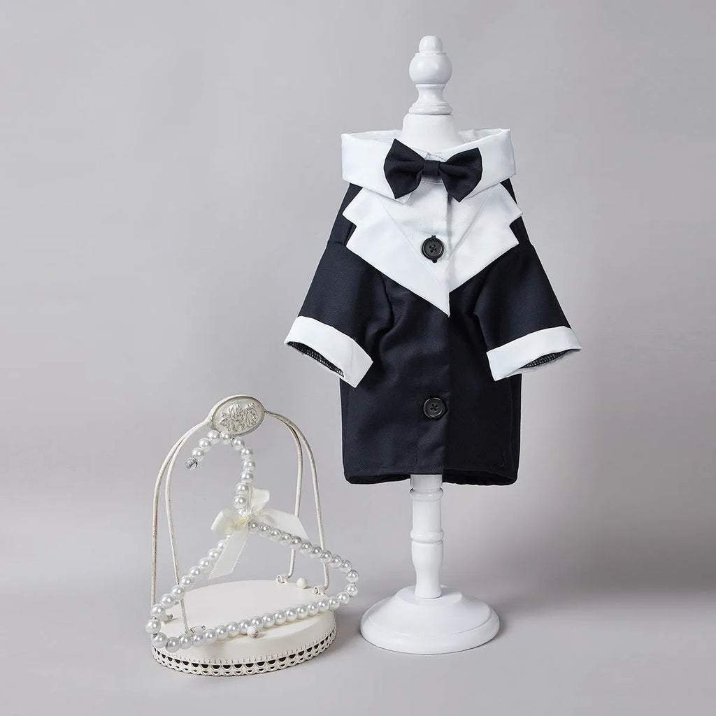 Black four-legged dog wedding suit Chinese style tuxedo on pet