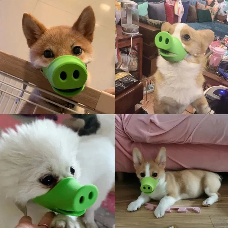 Blue silicone dog muzzle for long-mouthed breeds showing flexible construction