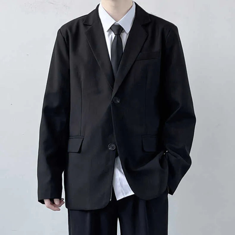 Plus size men's college style suit jacket set with trousers, white shirt and tie on hanger