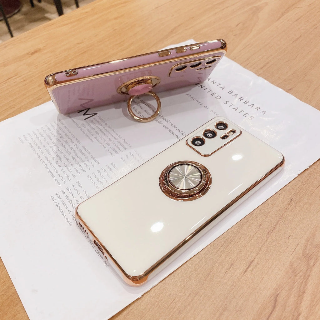 Huawei phone case with ring bracket in multiple colours including black, green, mint green, purple and white