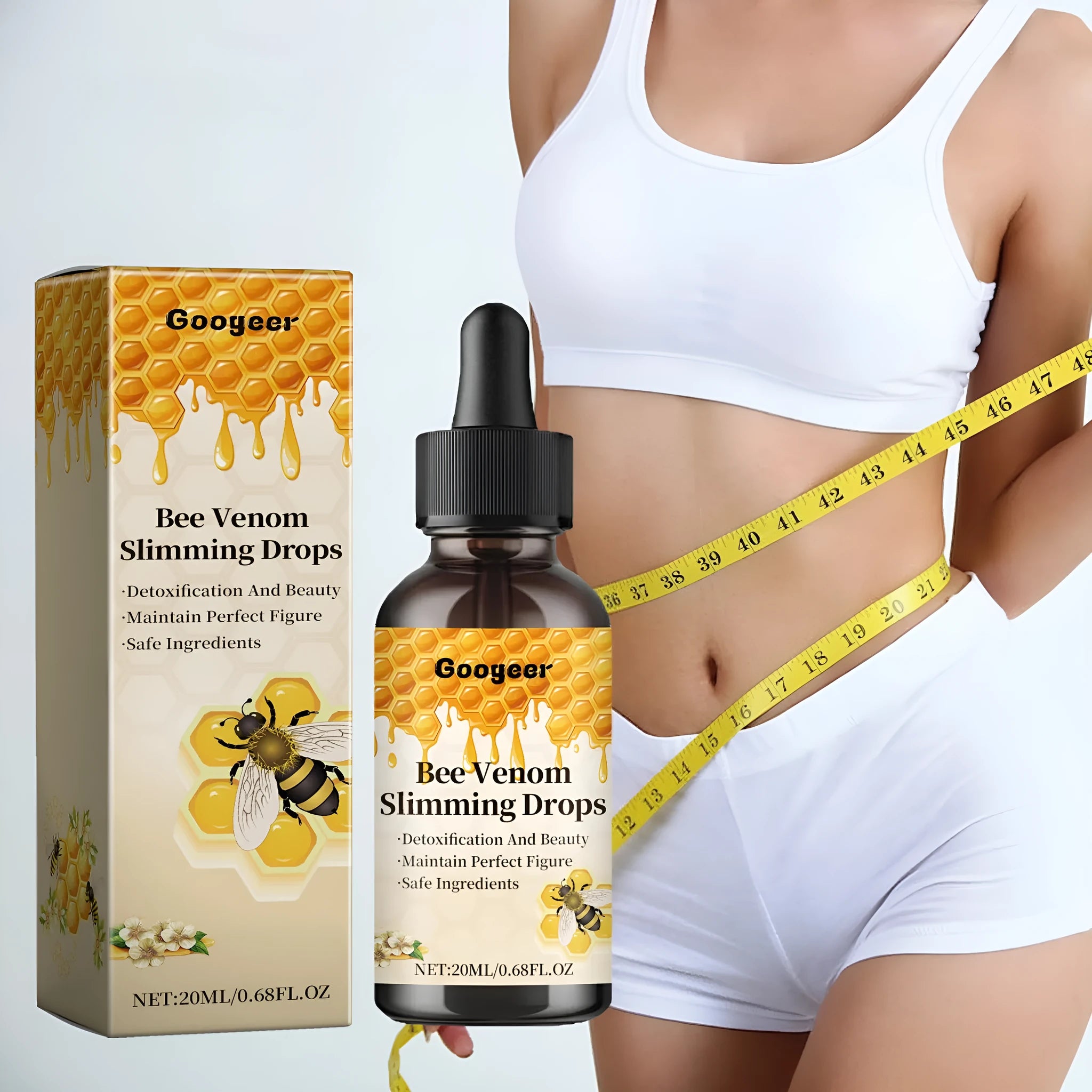 20ml bottle of body care drops with dropper for targeted skincare application