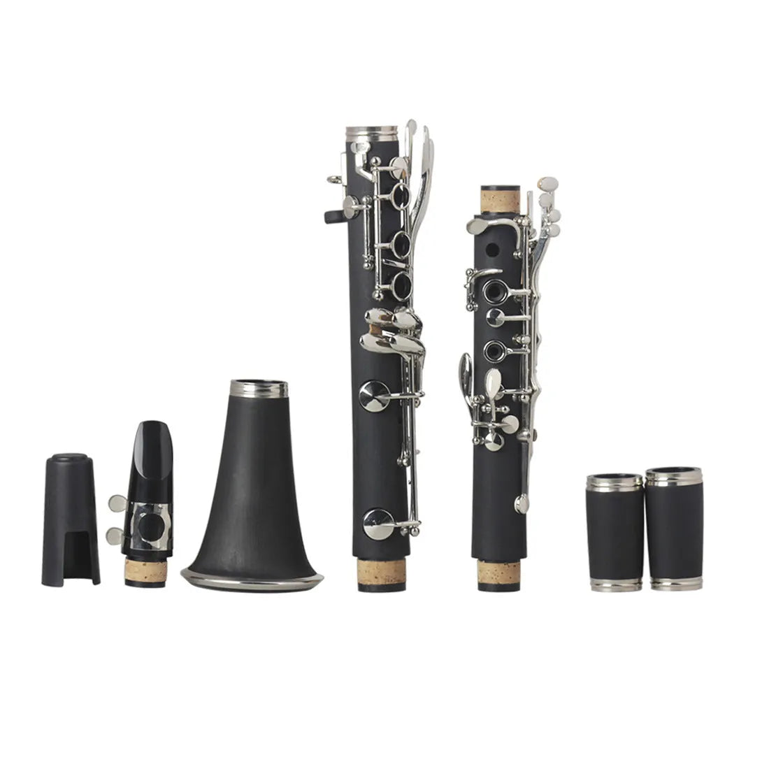 Black bakelite beginner clarinet with nickel-plated keys and included carrying case