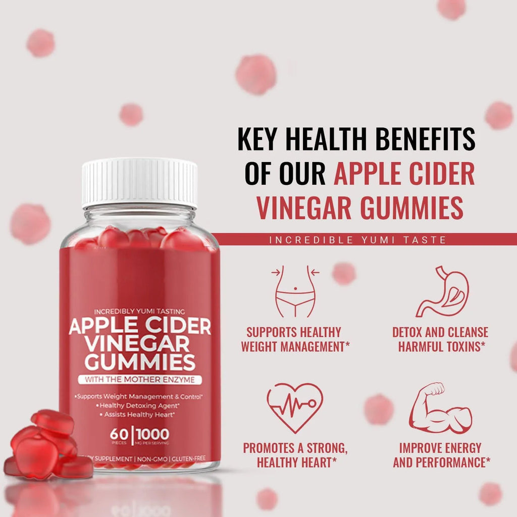 Bottle of apple cider vinegar gummy supplements containing 60 tablets for adult nutritional support