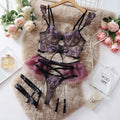Light blue lace underwear push up bra set with transparent mesh panels