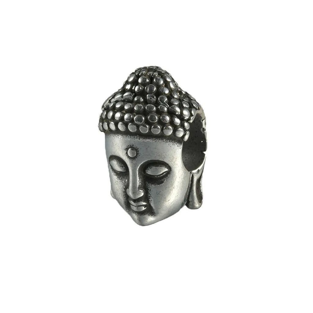 Stainless steel geometric earrings with hollow skull and Buddha head design in gold, black, steel, or Buddha head finish.