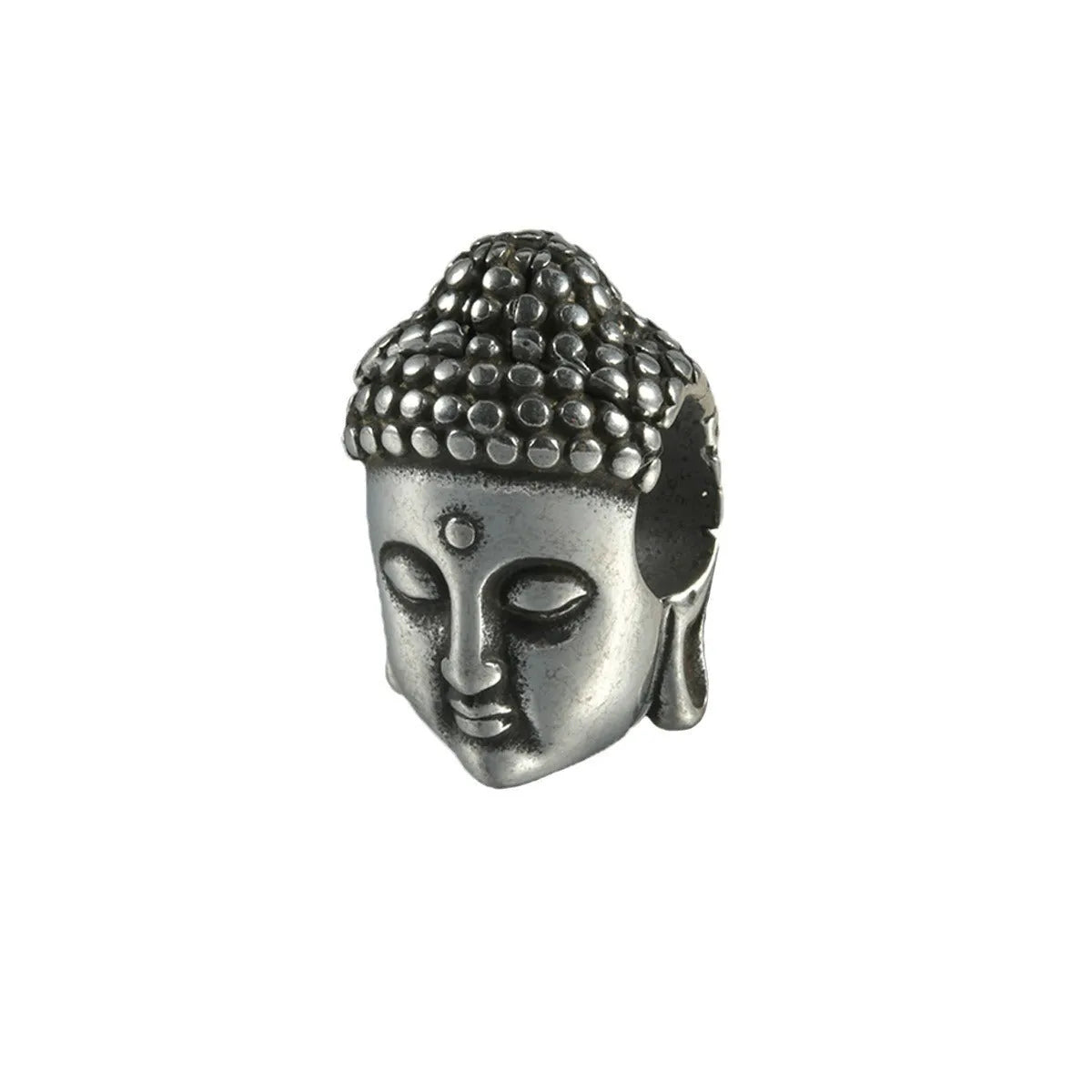 Stainless steel geometric earrings with hollow skull and Buddha head design in gold, black, steel, or Buddha head finish.