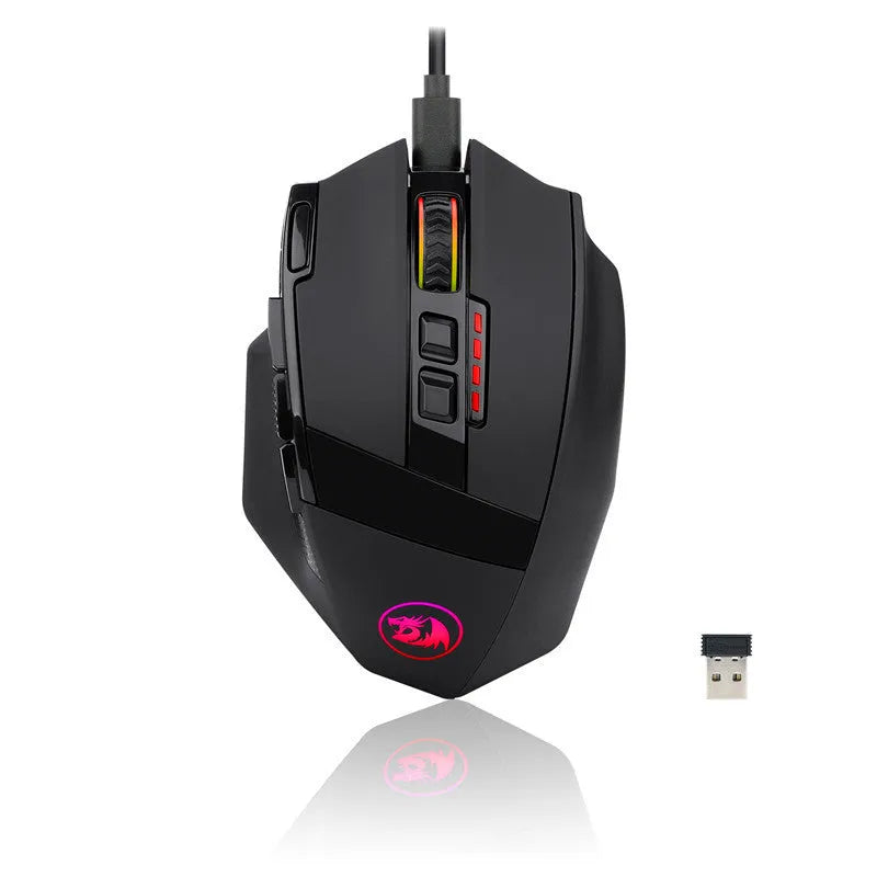 Black Redragon M801P dual mode wireless gaming mouse with nine buttons and ergonomic shape