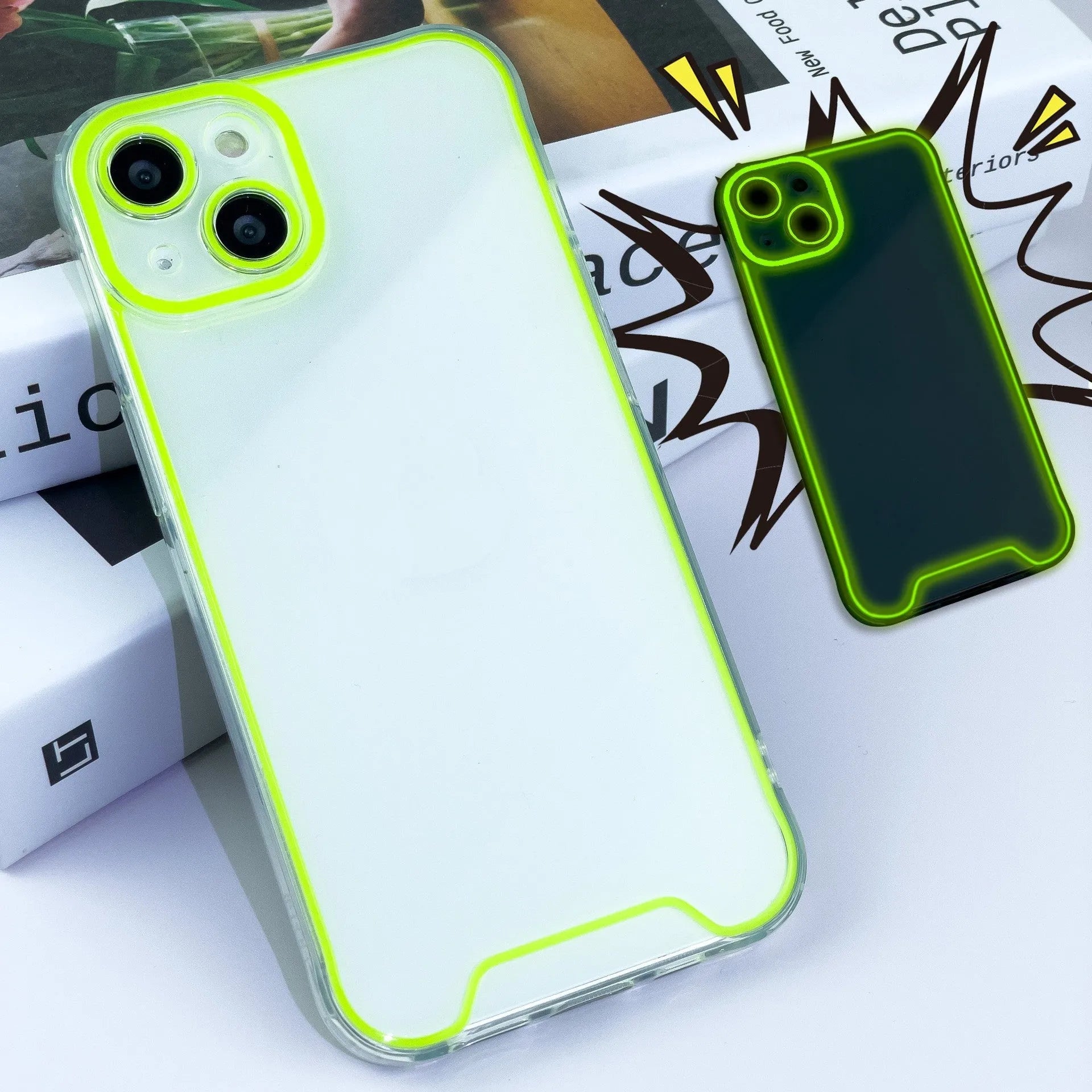 Glow in the dark soft TPU protective case for Apple iPhone on a dark background