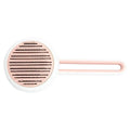 Automatic pet hair remover brush with stainless steel teeth and coloured ABS handle, shown with the hair release button.