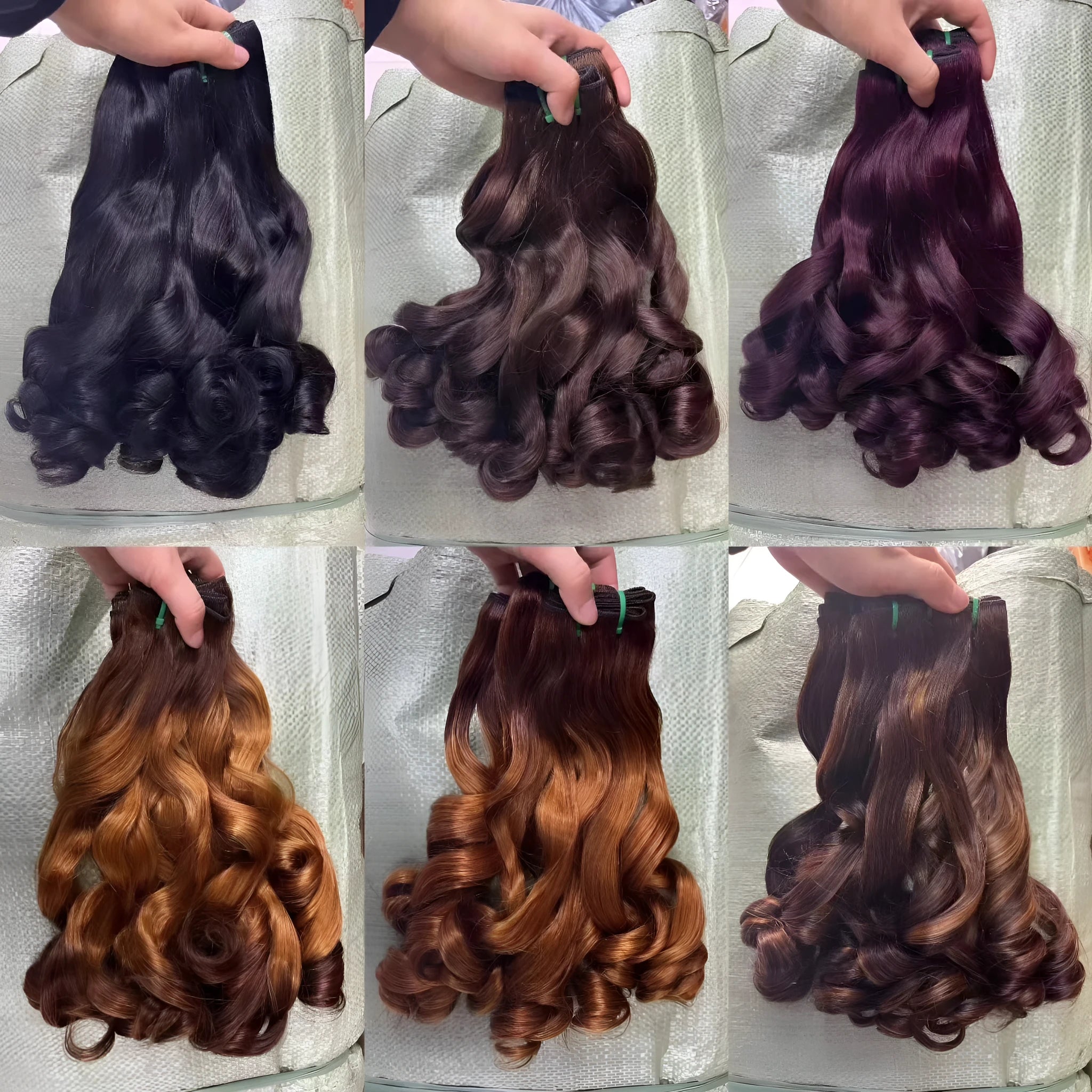 Front lace human hair wig in pissy 06 colour showing lengths from 10 to 24 inches.