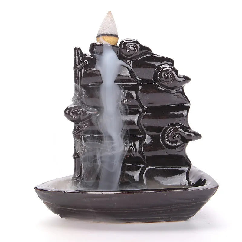 Ceramic backflow incense burner ornament in modern simple style with tree design