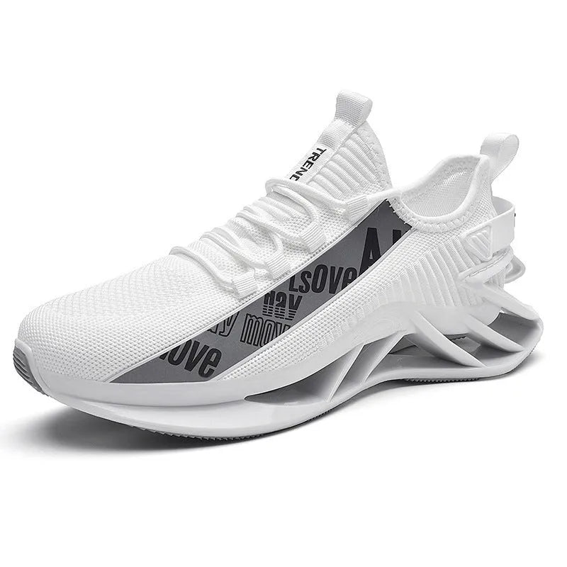 Men's casual breathable shoes with a fly woven mesh upper in a solid colour.