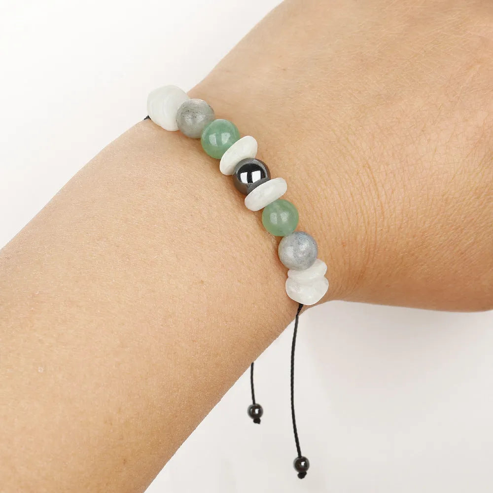 Handcrafted geometric stone bracelet with wax line beaded texture in colour 3906