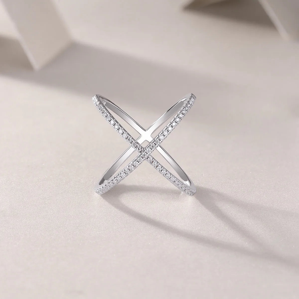 X-shaped heart moissanite wedding ring set in S925 silver with platinum plating gold colour
