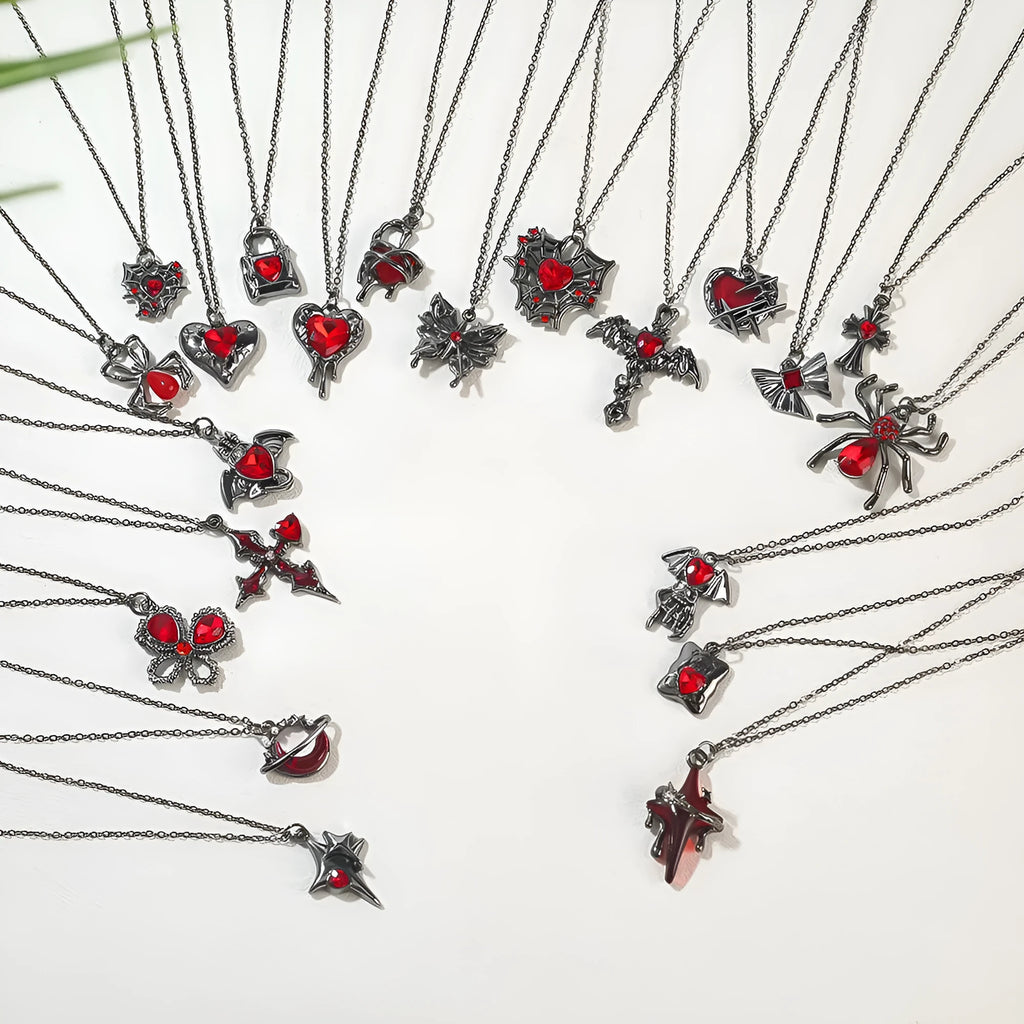 Dark Halloween spider and bat necklace with electroplated zinc alloy pendant