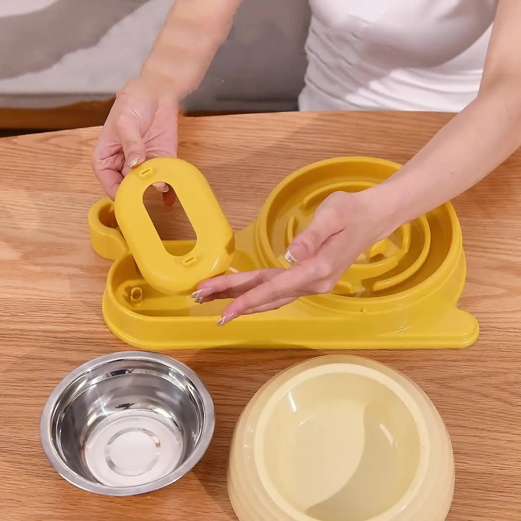 Elevated cat food bowl with automatic water dispenser in three colour options