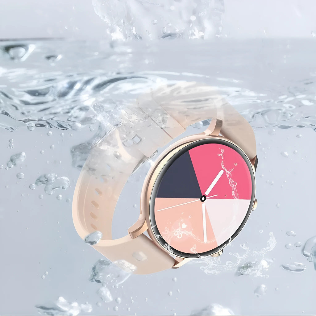 Black Bluetooth smartwatch with stainless steel strap on a wrist, showing call and heart rate display.