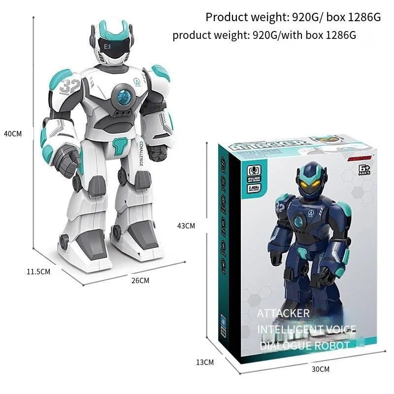 Toy Intelligent Voice Dialogue Robot 24g plastic robot model in white with mechanical war police design