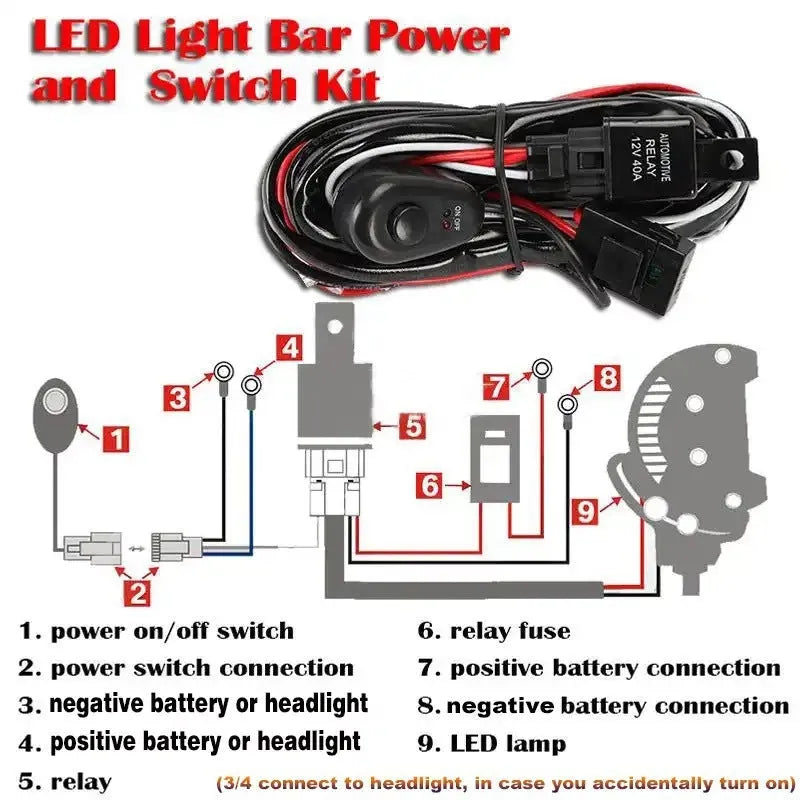 One-to-two LED work light wiring harness with 2m black silicone cable and two reverse connectors