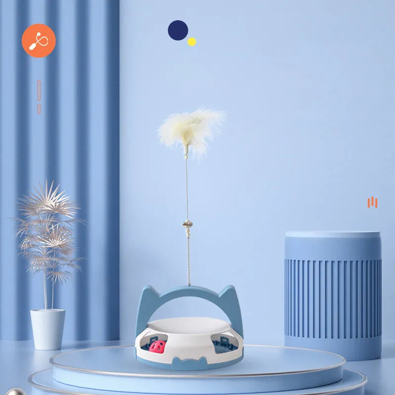 Interactive cat toy stick with spinning ball attachment in various colours for indoor feline play