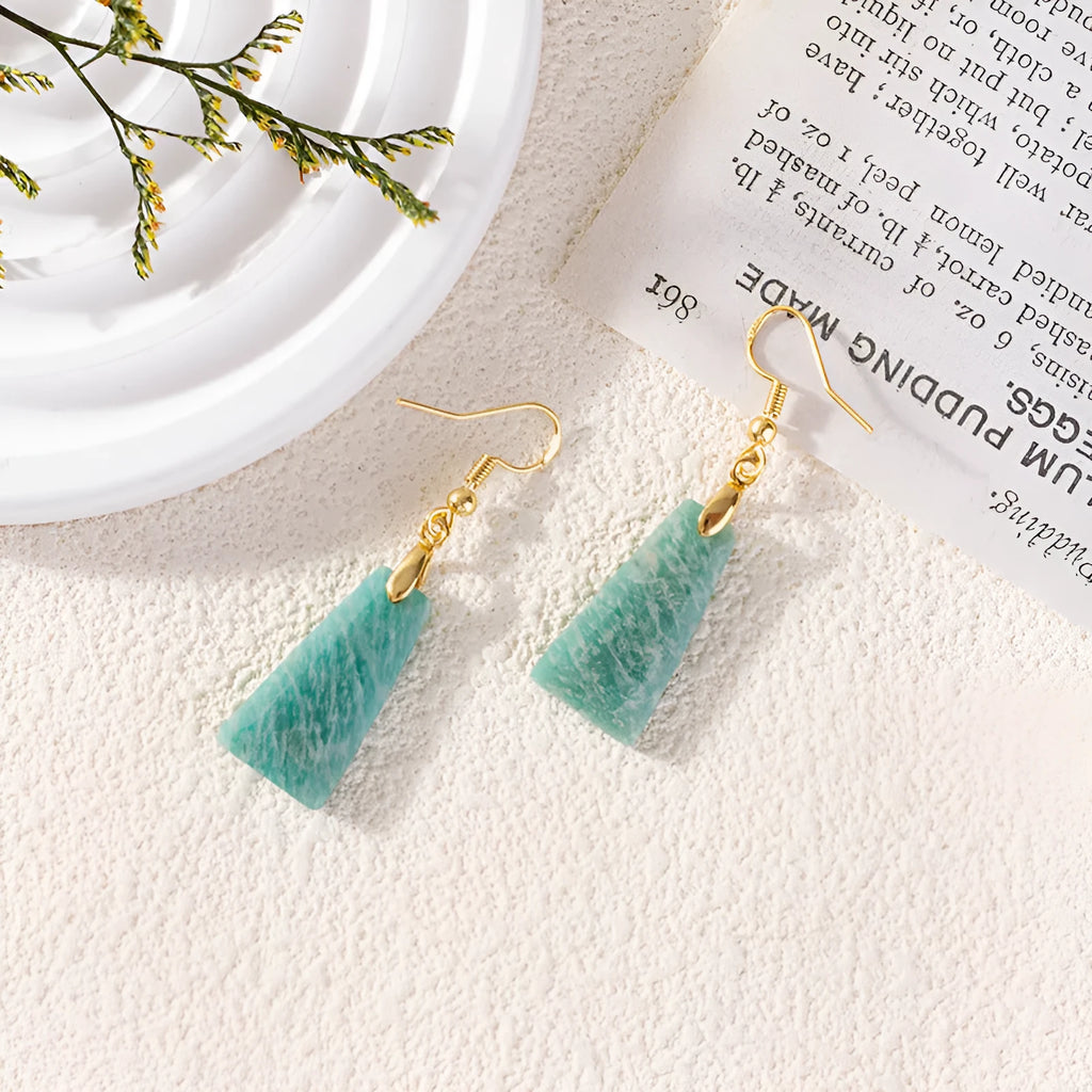 Amazonite trapezoid earrings with geometric design in gold or silver finish