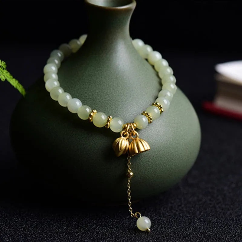 Shihuan natural Hetian Jade bracelet with 6mm beads, constellation pattern and fu character.