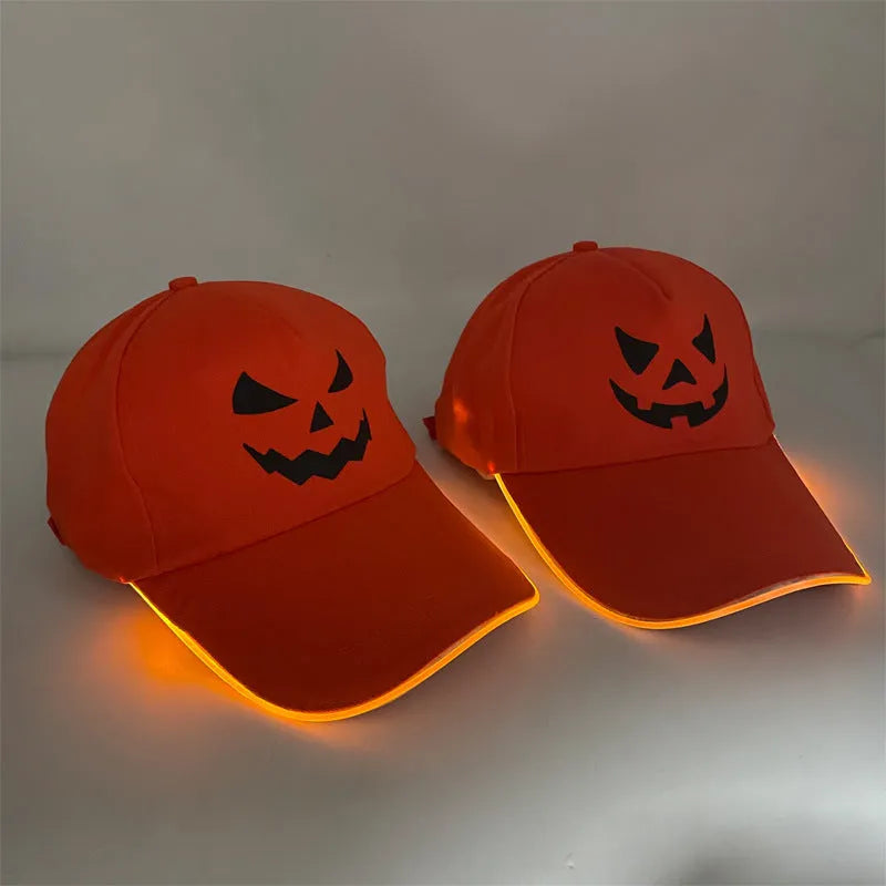 Halloween LED baseball cap with coloured lights in cloth material, free size fit