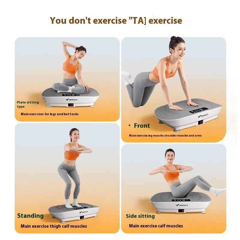Grey Portable Smart Power Plate vibration exercise machine on a wooden floor.