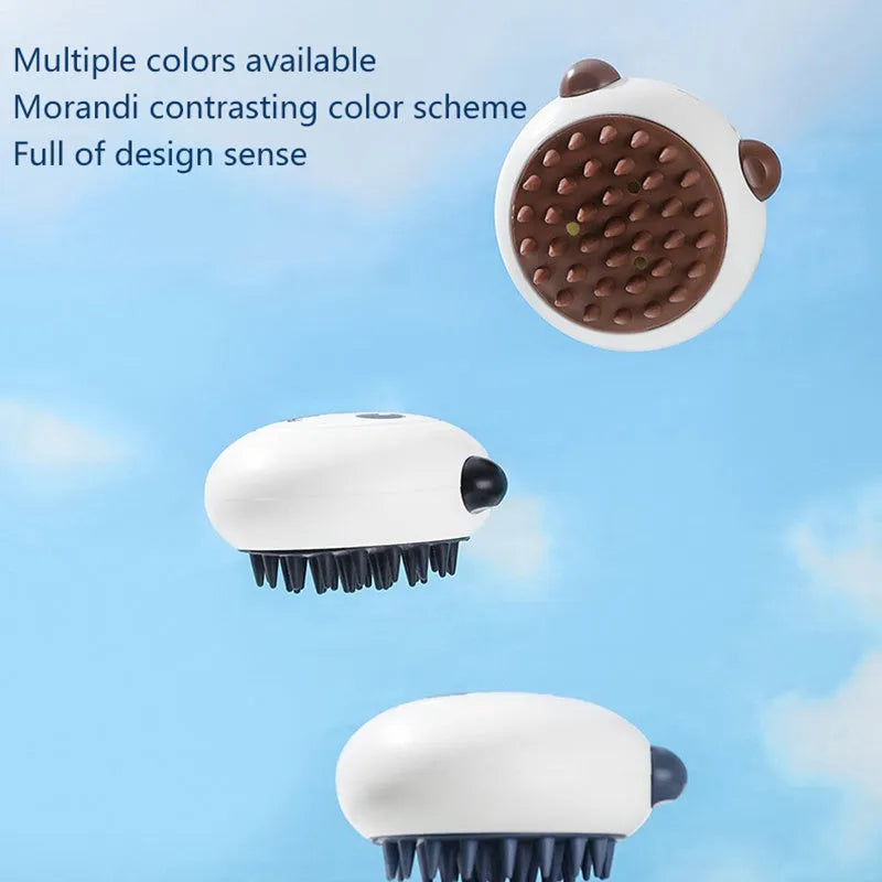 Panda-shaped silicone pet bath brush in blue for washing cats and dogs.