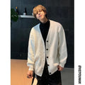 Men's loose-fit V-neck cardigan sweater in cotton blend fabric, solid colour option